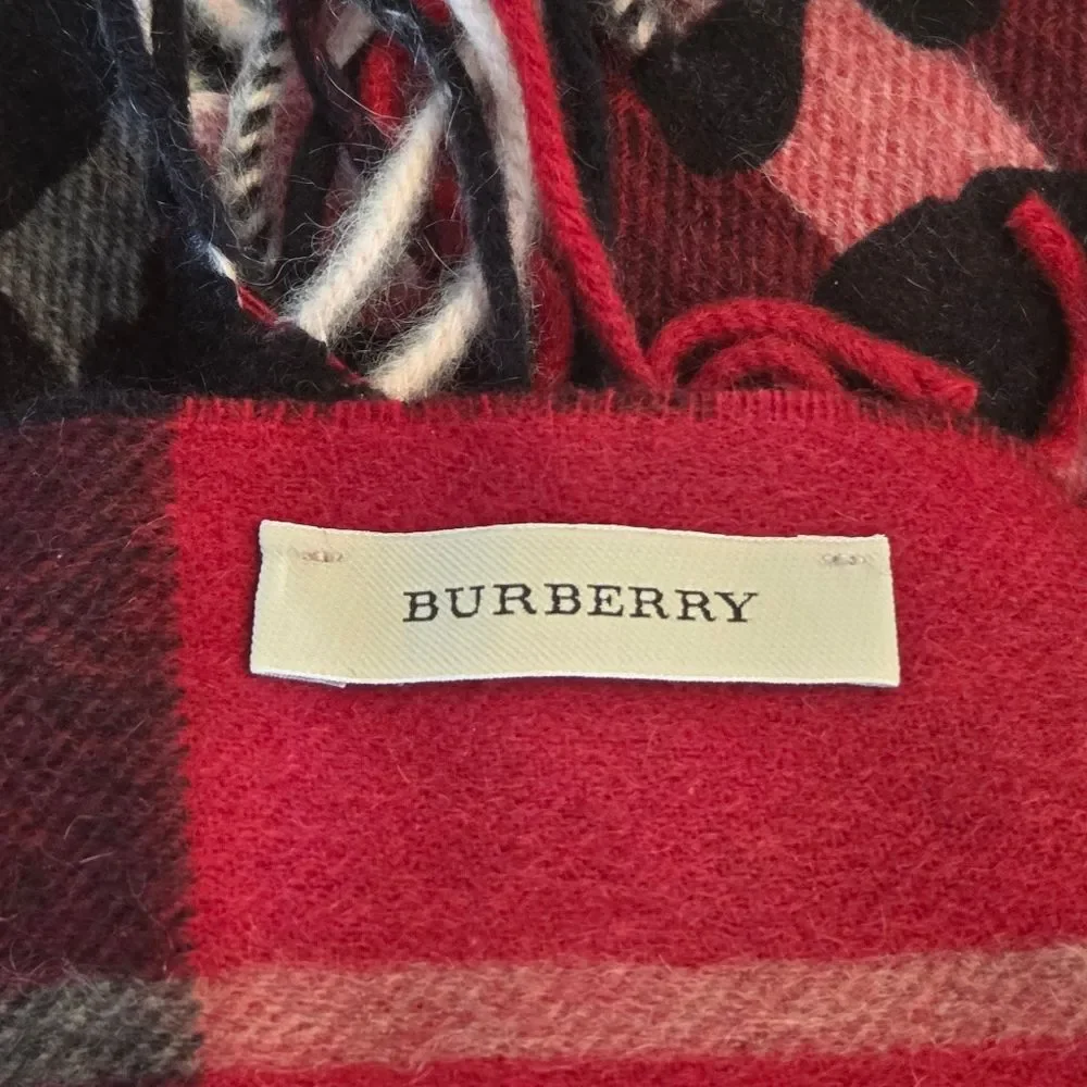 Burberry Cashmere Scarf NEW Parade Red Check Animal Print Giant Check ITALY